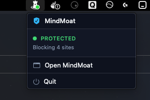 MindMoat menu bar showing protection status